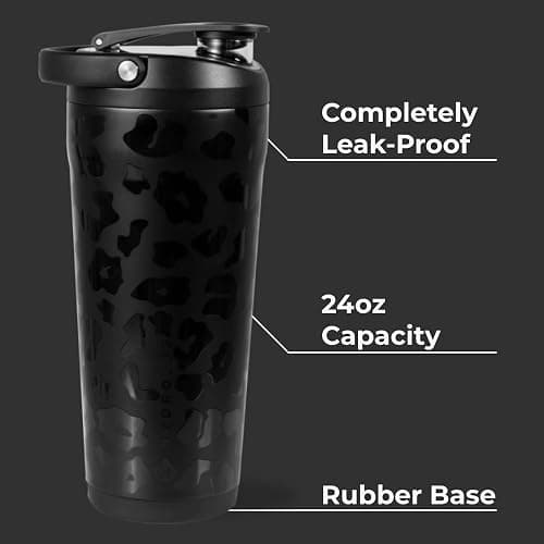 HydroJug 24 oz New Stainless Steel Shaker – Insulated, Leakproof, BPA-Free with Silent Mixing Grate – No Clumps, No Noise – Premium Shaker for Fitness, Sports & Everyday Use, Black Leopard thumbnail 5