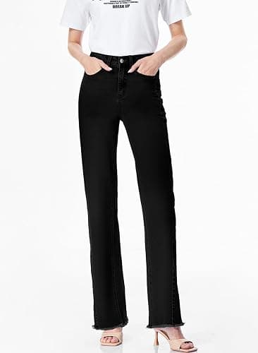Sidefeel Women's Wide Leg Jeans High Waisted Stretchy Raw Hem Zimbaplatinum Denim Pants thumbnail 4