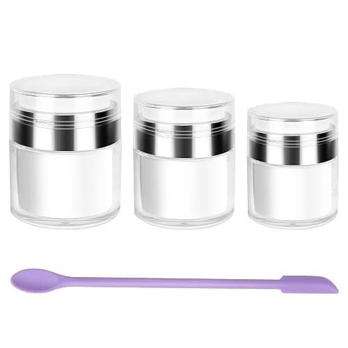 Airless Pump Jars Refillable Cosmetic Moisturizer Pump Botttles Travel Size for Cream, Gels and Lotion with Silicone Spatula (0.5oz+1oz+1.7oz) - Image 1