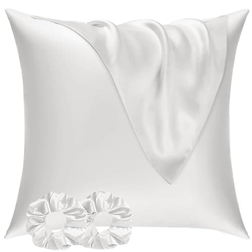 Vielit Satin Kissenbezug 60x60 2er Set & 2 Haargummis, Satin Kopfkissenbezug Ivory, Weich wie Seidenkissenbezug 60x60,Bessere Pflege als Silk Pillosecase,Kissenhülle Kissenbezug für Haar und Haut - Image 1