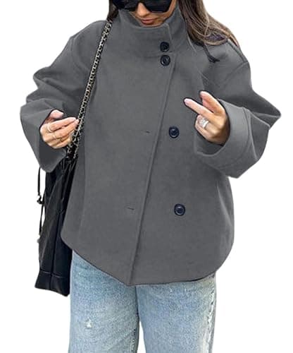 CHARTOU Women Crop Pea Coat Wool Blend Winter Loose Casual Short Jacket Outwear - Image 1