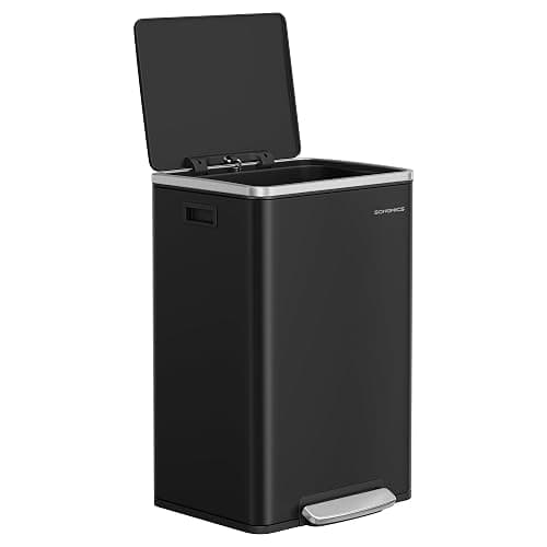 SONGMICS Trash Can, 13-Gallon Gabbage Can, with 15 Trash Bags, Steel, with Soft-Close Lid, Removable Inner Bucket, Handles, Ink Black ULTB595B01V1 - Image 1