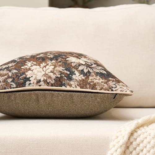 Yangest Neutral Floral Pillow Cover 20 x 20 Inches, Vintage Chenille Square Throw Pillow Cover Soft Decorative Farmhouse Accent Couch Pillow Cover for Living Room Bedroom, Coffee Brown thumbnail 3