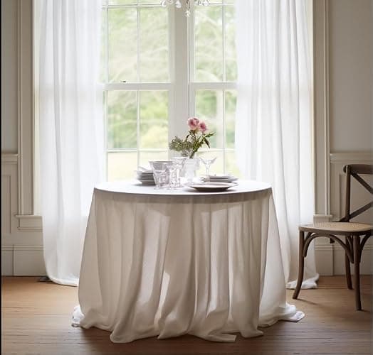 EVERLY 100% Pure Linen Round Tablecloths 70Inch Round Machine Washable Tablecloth for Thanksgiving,Decorative Halloween,Buffet Parties,Picnic,Events,Weddings and Restaurants-White thumbnail 4