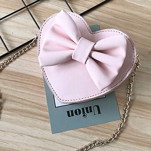 Goclothod Girls Bowknot Mini Coin Purse Heart Shape Cross Body Handbag Shoulder Bag Wallet Light Pink - Light Pink thumbnail 7