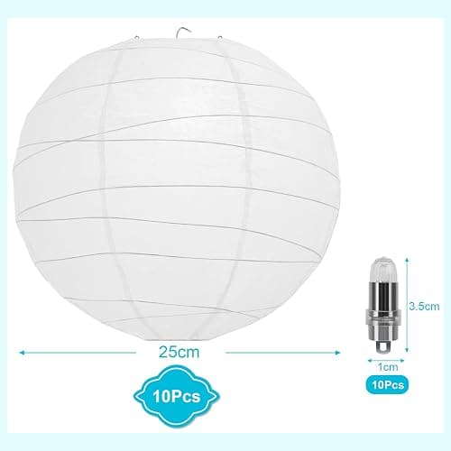 LIHAO 10’’ White Paper Lanterns with Lights, Chinese Lanterns Decorative for Party Decorations Wedding Anniversary Birthday Indoor Outdoor Home thumbnail 2