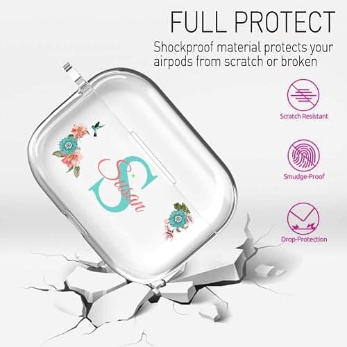 IKPYTREE Custom Name & Initial Crystal Clear Case for AirPods 4th Generation Pro/Pro 2 and 3rd Generation，Thin Shockproof Protective Customized Transparent Case(Light Blue Flowers) thumbnail 2