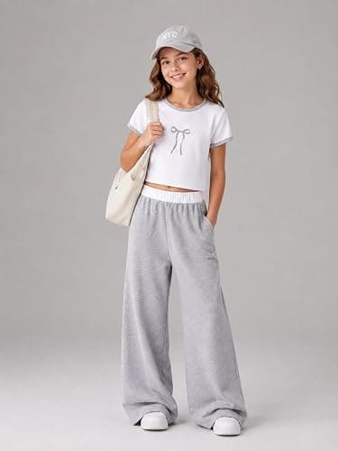 Azmxynol Tween Girls Clothes 2 Piece Outfit T-Shirt Top + Wide Leg Pants Girl Trendy Clothing Set, Sizes 7-16 Years thumbnail 3