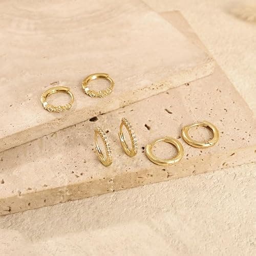 KICKGY Gold Hoop Earrings for Women Trendy, Dainty Gold Stud Earrings 14K Gold Plated CZ Huggie Hoop Earrings Set Small Dangle Earrings Cute Cartilage Earring Sets for Multiple Piercing Jewelry Gifts thumbnail 7