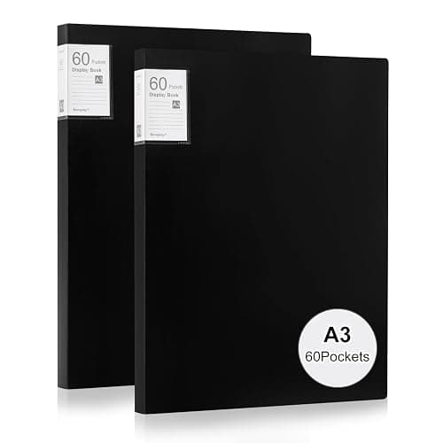 Srvnpioy 2 Stück A3 Päsentationsdisplay Buch, Sichtbuch in A3 Format, Mit 60 Klarsichthüllen für 120 Blatt, für Kunstwerke, Urkunden, Portfolio, Schwarz thumbnail 7