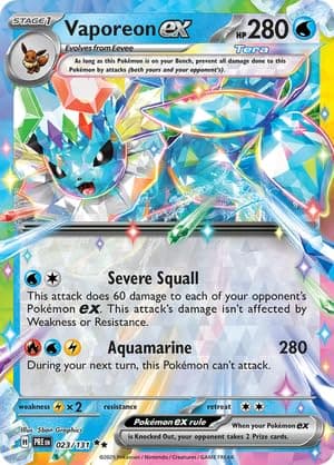 Pokemon - Vaporeon ex 023/131 – Prismatic Evolutions – Double Rare – Foil Single Card - Image 1