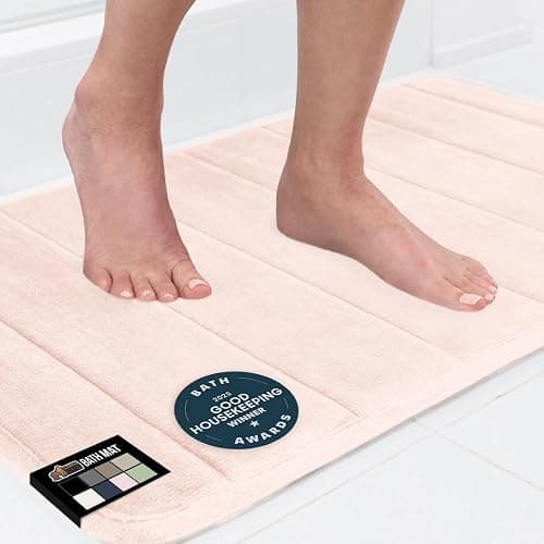 GORILLA GRIP Memory Foam Bath Mat, Soft Absorbent US Designed Bathroom Rug, Gripping Dots Machine Washable Bathmat, Cushioned Floor Mats, Shower Sink Rugs Room Décor Accessories, 24x17 Pink - Image 1