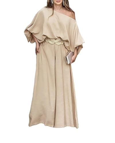 CHICME Women Summer 2 Piece Outfits Off Shoulder Top Flowy Wide Leg Pants Set Vacation Travel Airport Outfits - Image 1