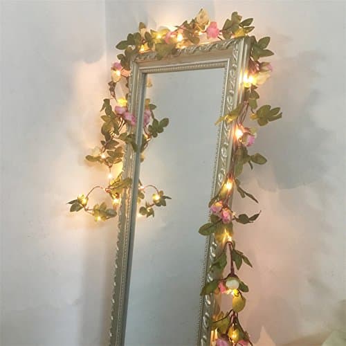 FLCSIed 2 Meter 20 LED Flower Leaf Garland Copper LED Fairy String Lights for Wedding Decoration Party Event with Timer Function (Rose) - Image 1