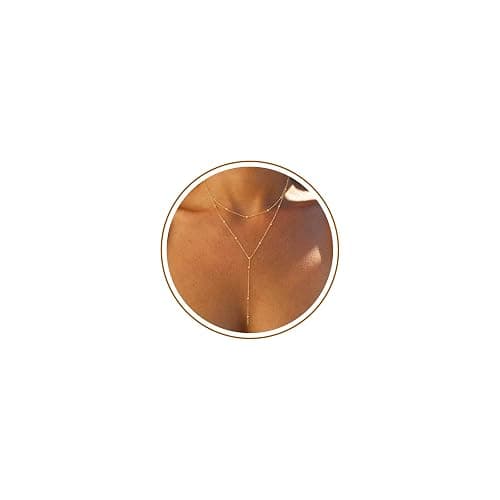 Foxgirl Lariat Gold Necklace for Women, Dainty Long Necklace 14k Gold Plated/Silver Y-Shaped Pendant Necklace Trendy Layered Cz Beaded Chain Drop Necklaces Simple Gold Jewelry For Women Gift - Image 1