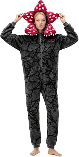 Pigiama Unisex 3D D-Demogorgon a Maniche Lunghe Pigiama Monopezzo D-Demogorgon con Cappuccio in Pile Indumenti da Notte Autunno Inverno Natale Pigiameria per Adulti - Image 1