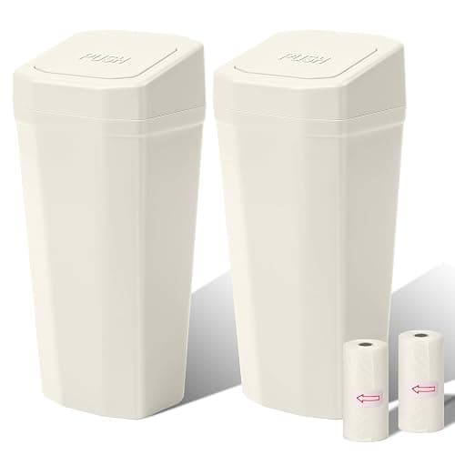 Car Trash Can with Lid - 2 Packs Mini Car Garbage Can Bin for Cup Holder - Beige Small Leakproof Vehicle Trash Bin for Back Seat, Cute Automotive Accessories Organizers and Storage for Door SUV Truck - Image 1