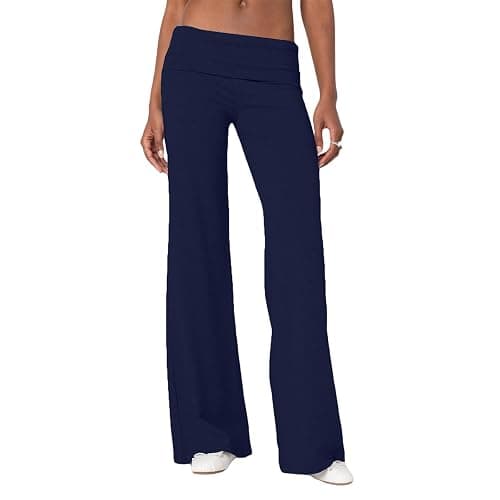 NZNDSHD Fold Over Yoga Pants for Women Low Rise Straight Leg Sweatpants Y2k Solid Color Stretchy Loose Gym Lounge Leggings - Image 1