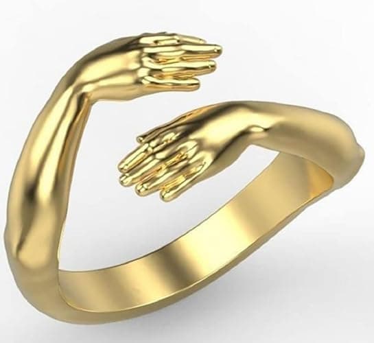 Awmnjtmgpw Two hands hug ring, 18K Gold women's thumb adjustable stackable opening, couple women's men's adjustable ring thumbnail 4