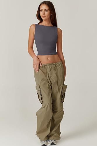 QINSEN Women's Sexy Open Back Sleeveless Crop Tank High Neck Slim Fit Cropped Tee Shirt Y2k Tops thumbnail 3