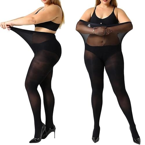 MANZI Women's 2 Pairs Control Top Pantyhose High Waist Plus Size Tights Ultra-Soft - Image 1