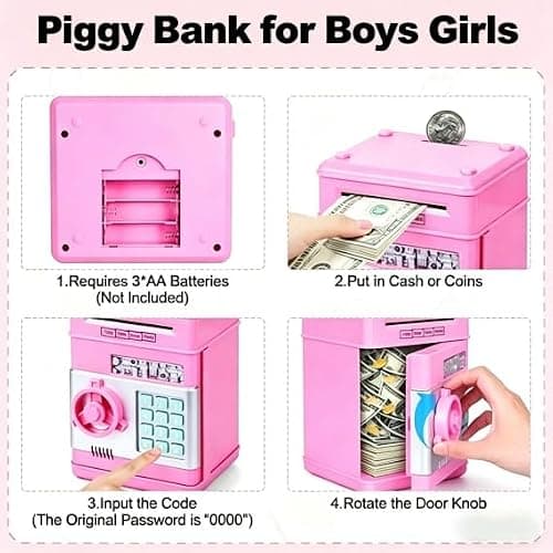 Kids Piggy Bank for Girls - Toys for 3 6 7 8 9 12Year Old Girl Birthday Gifts - Electronic Piggy Bank ATM Machine Money Safe for Kids Toys Age 3-8-12 thumbnail 4