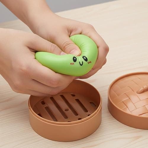 Dumpling Squishy Toy, Dumpling Squishy Mystery Box, Easter Basket Stuffers, Squeeze Dough Ball Stress Relief Hand Toys with Food Steamer Stretchy Desk Toys (Blue) thumbnail 2