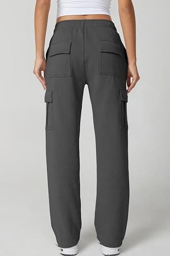 QINSEN Womens Medium Waist Baggy Elastic Waist Sweatpants Casual Fleece Long Pants with Pockets thumbnail 4