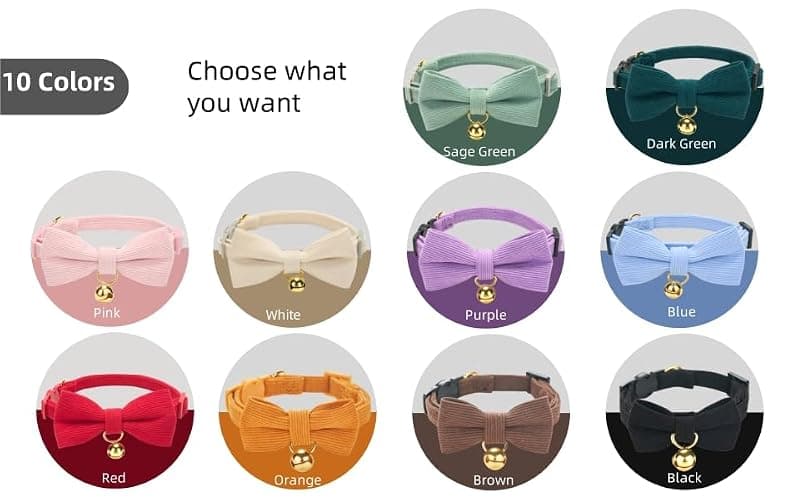 YUDOTE Breakaway Cat Collar with Bow Tie and Bell Adjustable Soft Corduroy Pink Kitten Collars for Girl Cats thumbnail 7