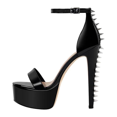 VERISSON Women's Studded Rivets Platform Heels Stiletto High Heel Ankle Strap Heeled Sandals for Women Party Dress Prom Shoes - Image 1