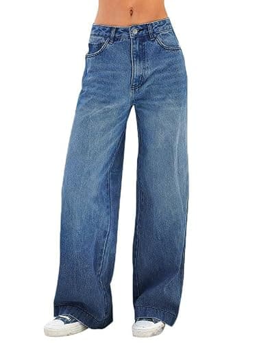 EMMIOL Women's 2026 Wide Leg Jeans Distress Mid Waist Denim Pants Vintage Y2K Trousers - Image 1