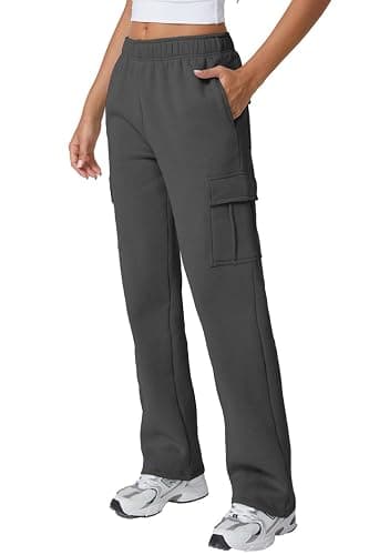 QINSEN Womens Medium Waist Baggy Elastic Waist Sweatpants Casual Fleece Long Pants with Pockets thumbnail 2