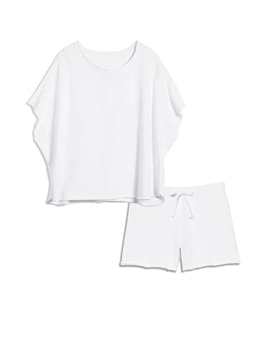 Bozanly Womens Loungewear Set Short Sleeve Top and Shorts Oversized 2 Piece Outfits Solid Color/Striped Matching Pajama Sets - Image 1