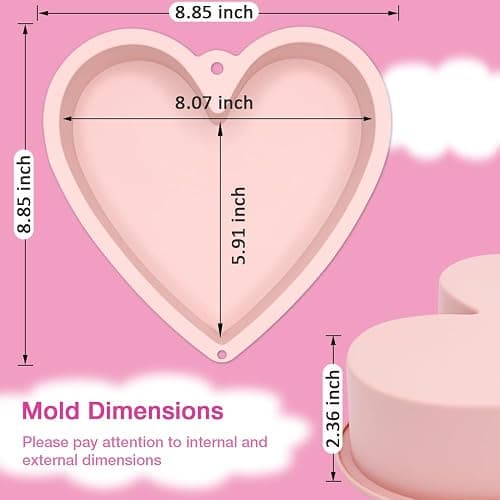 Alimat PluS Silicone Heart Shaped Cake Pans, 2pcs Heart Cake Pan 8 Inch with Hanging Hole(Pink) thumbnail 3