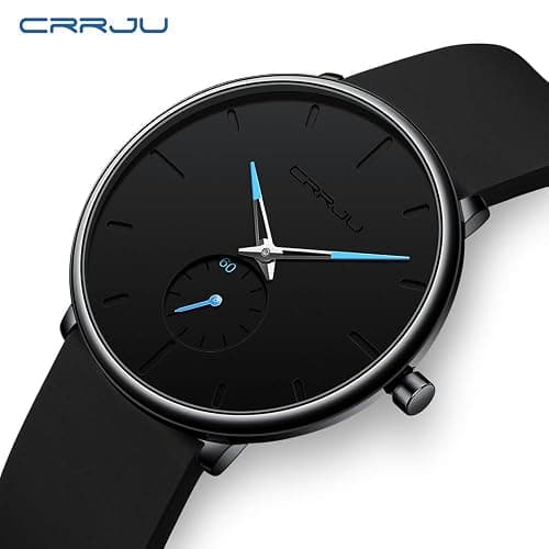 CRRJU Men’s Casual Stylish Waterproof Quartz Wristwatches, Ultra Thin Second Hand Watches for Men, Colorful Silicone Band thumbnail 5