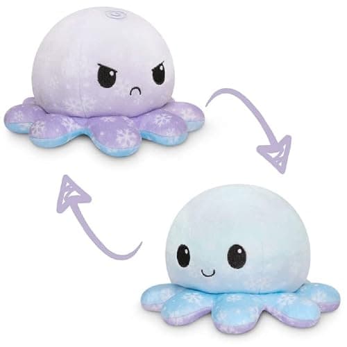 TeeTurtle - The Original Reversible Octopus Plushie - Happy + Angry Snowflakes - Cute Sensory Fidget Stuffed Animals That Show Your Mood - 4 inch, 1 count - Image 1