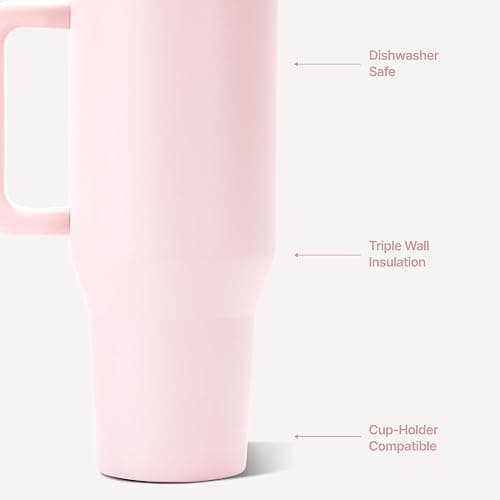 HydroJug Traveler 40oz, Insulated Tumbler with Handle & Straw, Pink Sand | Triple wall insulated, flip straw lid, leak-resistant, stainless steel, cup holder friendly, BPA-free, dishwasher safe thumbnail 4