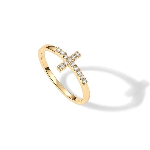 PAVOI 14K Gold Plated Cubic Zirconia Cross Ring for Women - Eternity Promise Ring for Her - Infinity Religious Wedding Band - Image 1