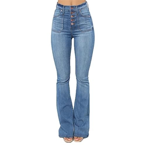 Kaxiya2021 Women's Button Fly Flare Jeans High Wide Leg Fitted Denim Pants Versatile Mid Rise Slim Boot Cut Denim Trousers - Image 1