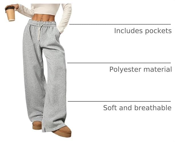 RoseSeek Women's Foldover High Waisted Sweatpants Wide Leg Baggy Pants | Drawstring, Split, Workout Trousers thumbnail 4