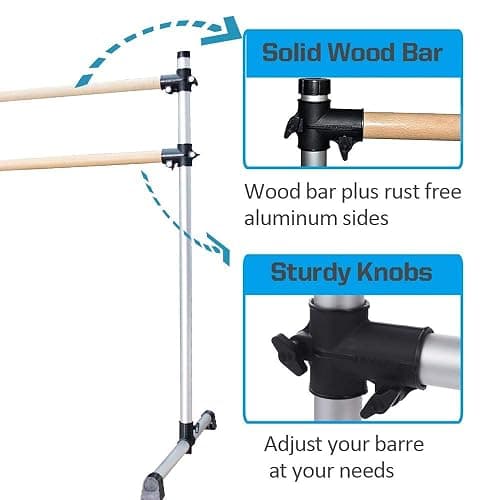 UMEKEN Wood/Aluminum/Steel Ballet Barre 4 Foot Portable Barre Bar Home Adjustable Freestanding Ballet Stretch Dance Bar for Kids Adult with Carry Bag thumbnail 5