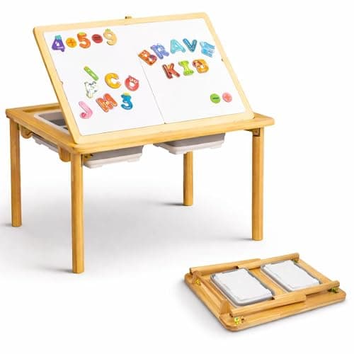 Mama Bear Educational Montessori Sensory Table & Art Easel for Kids & Toddlers | Folding Extendable Legs & Storage Bins, Magnetic Boards & Tiles, Light Box Included | Space-Saving Indoor/Outdoor Play - Image 1