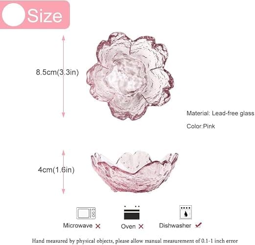 Glass Votive Candle Holders,Glass Seasoning Dishes,Cherry-Blossom Tea Bag Holders,Pink Flower Snack Dip Bowls,Set of 6 Tealight Pillar Trays for Party Housewarming Christmas Valentine Wedding Decor thumbnail 5