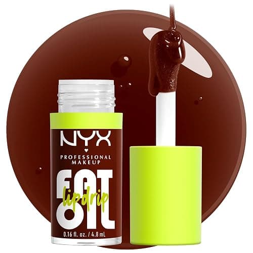 NYX PROFESSIONAL MAKEUP Fat Oil Lip Drip, Moisturizing Lip Oil Gloss, Vegan Tinted Formula, Up to 12 HR Hydration - Status Update (Rich Chocolate) - Image 1