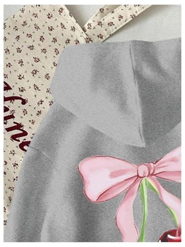 WDIRARA Girl's Cherry Graphic Hoodie Long Sleeve Hooded Sweatshirt Cute Pullovers Tops Grey 12Y thumbnail 3