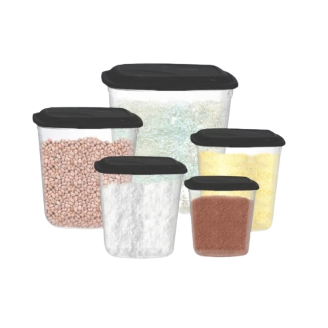 Uninjet Conjunto Básico de 5 Potes para Mantimento com Tampa - 6.6L, 3.5L, 1.9L, 1.9L, 0.9L - Preto thumbnail 5