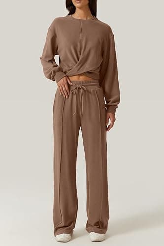 QINSEN Women 2 Piece Outfits Sweatsuit Set Twist Front Cropped Sweatshirt Wide Leg Sweatpant Lounge Set Tracksuit thumbnail 3