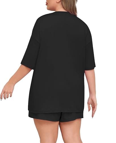 Lastshe Womens Plus Size Pajama Set 2 Piece Soft Short Sleeve with Pockets Summer Shorts Sleepwear Knit Pjs Lounge Set thumbnail 4