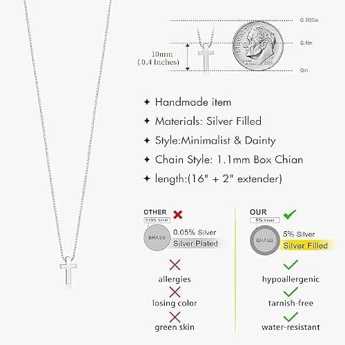 Cross Necklace for Women Girls, Dainty14K Real Gold Silver Plated Cross Choker Pendant Jewelry Non Tarnish Waterproof Trendy Cute Simple Small Necklace Easter Christian Baptism Religious Faith Jewelry Gifts thumbnail 4