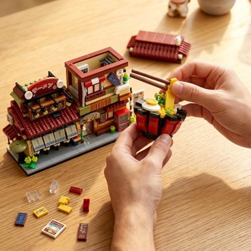 QCQBL Japanese Ramen Shop Mini Building Blocks Set | 1102 PCS Realistic Street View Architecture Model Kit | Collectible Construction Toy | Aesthetic Desk Decor Gift for Teens & Adults thumbnail 6